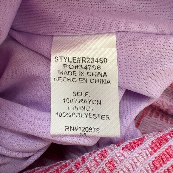 Entro Patterned Smocked Wide Leg Jumpsuit Women's Medium Pink Purple Comfy Boho - Picture 15 of 16